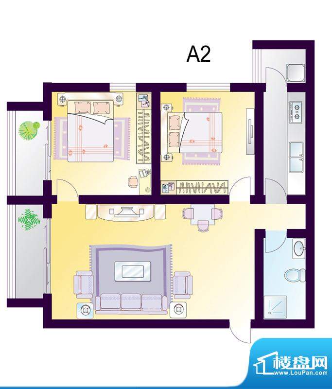 cago寓所A2户型图 2室1厅1卫1厨面积:100.84平米