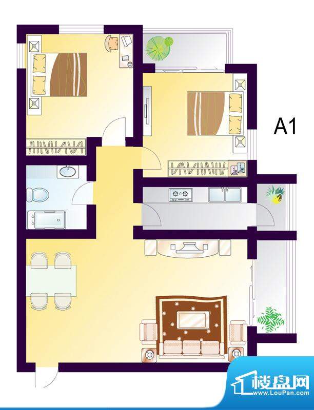 cago寓所A1户型图 2室2厅1卫1厨面积:102.30平米