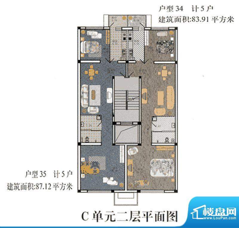 cago寓所C-2层户型图 2室2厅1卫面积:83.91平米