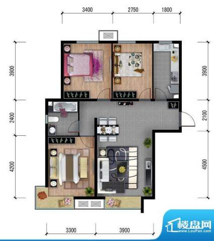东亚马赛公馆户型图-A3 3室2厅面积:106.00平米