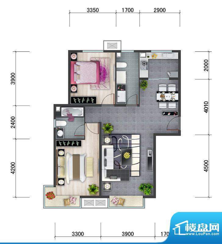 东亚马赛公馆B5户型 2室2厅2卫面积:104.70平米