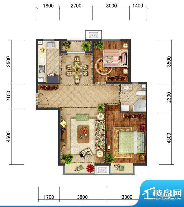 东亚马赛公馆B3户型 2室2厅1卫面积:94.70平米