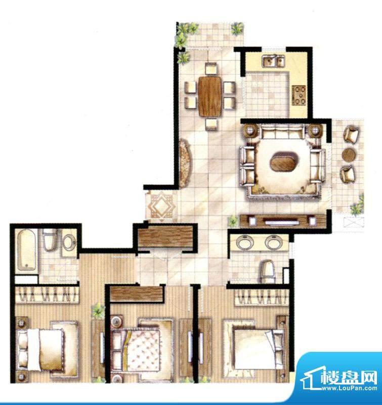 上海源花城D1户型图 3室2厅2卫面积:144.58平米