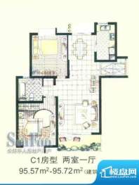 上海源花城C1户型 2室1厅1卫1厨面积:95.57平米