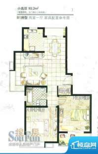 上海源花城小高层B1户型 2室1厅面积:93.20平米