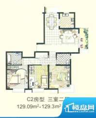 上海源花城C2户型图 3室2厅面积:129.00平米