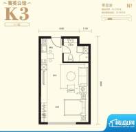 上东8号K3户型 1室1卫1厨面积:58.09平米