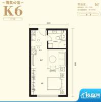 上东8号K6户型 1室1卫1厨面积:56.17平米