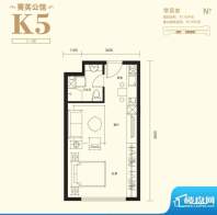 上东8号K5户型 1室1卫1厨面积:53.82平米