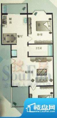 学府花园二居户型 2室2厅1卫1厨