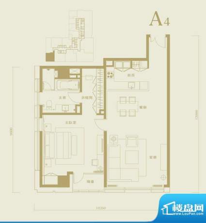 长安太和A4户型 1室2厅1卫1厨面积:120.00平米