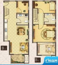 M5·朗峰B户型 3室2厅2卫1厨面积:65.00平米