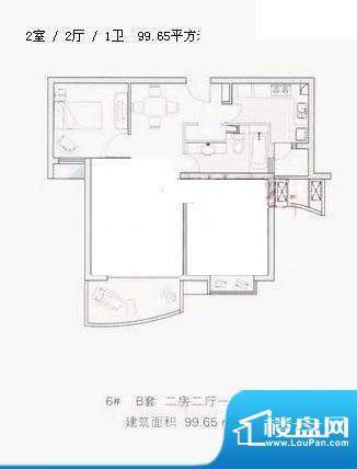 新湖明珠城三期晶钻水岸6#B户型面积:99.65平米