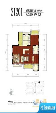 绿堤香廊A2反户型图 1室1厅1卫面积:140.00平米