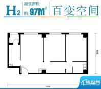 马可汇H2-01户型图 2室1厅1卫1面积:97.00平米