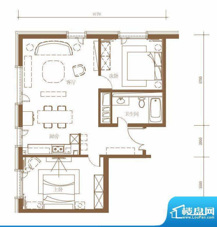 北京ONE1/3号楼A户型 2室2厅1卫面积:113.15平米