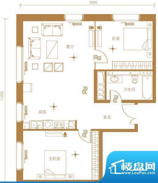 北京ONE1号楼A户型 2室1厅1卫1面积:115.00平米