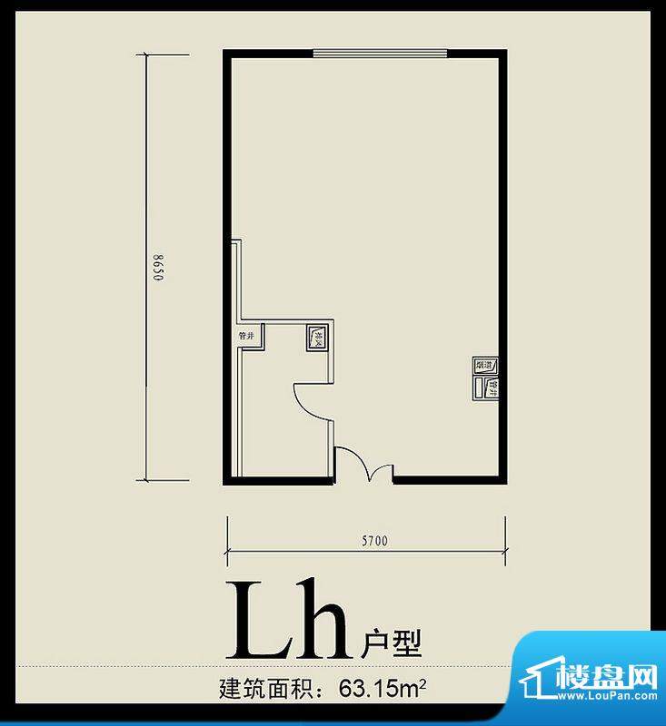 首城双景lh户型 1室1卫1厨面积:63.15平米