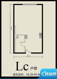 首城双景Lc户型 1室1卫1厨面积:55.28平米
