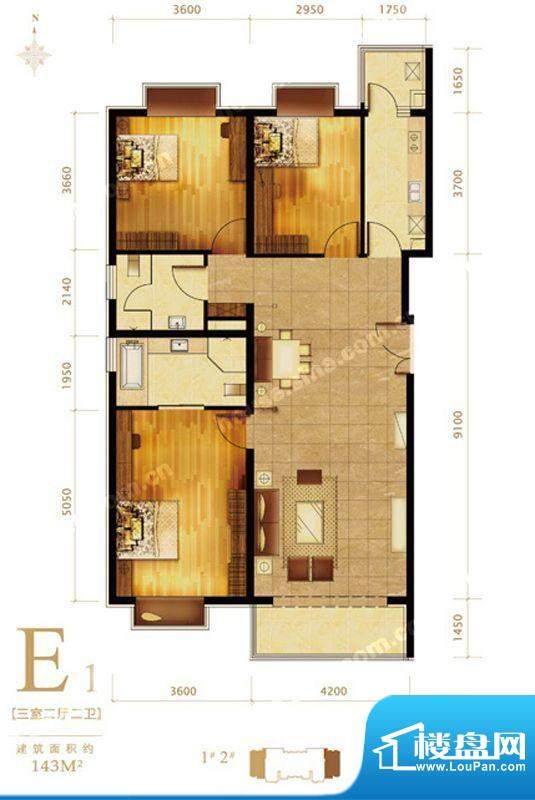 第三区·观邸E1户型图 3室2厅2面积:143.00平米