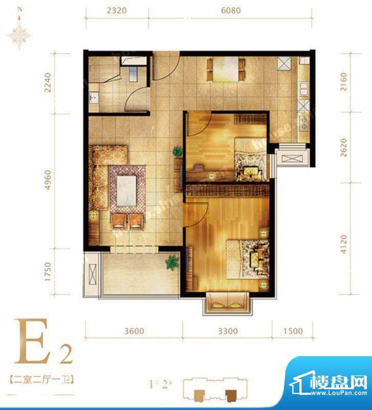 第三区·观邸E2户型图 2室2厅1面积:86.00平米