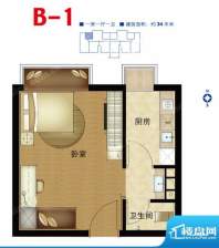 第三区·观邸B1户型图 1室1厅1面积:34.00平米