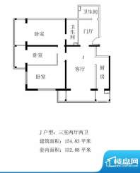 铂晶豪庭J户型 3室2厅2卫1厨面积:154.83平米