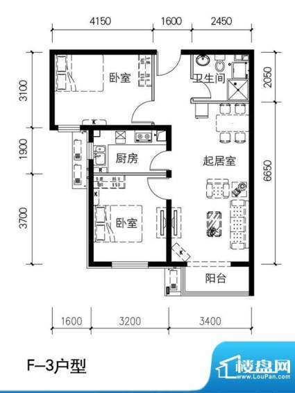 金隅景和园F3户型 2室1厅1卫1厨面积:87.00平米