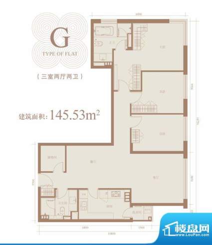 三元国际公寓G户型 3室2厅2卫1面积:145.53平米