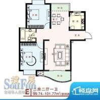 盛世新江湾E户型图 2室2厅1卫1面积:99.74平米