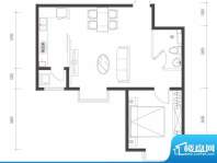莱镇宁静湾C3户型 1室1厅1卫1厨面积:65.29平米