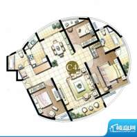 缇香公寓C4户型 3室2厅2卫面积:150.00平米