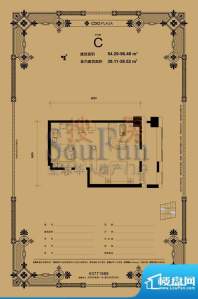 设计师广场C户型1室1卫1厨54.2面积:54.20平米