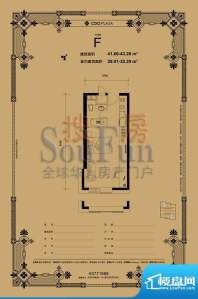 设计师广场F户型1室1卫1厨41.6面积:41.60平米