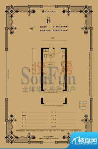 设计师广场H户型1室1卫1厨31.9面积:31.90平米