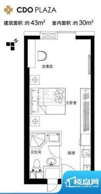 设计师广场I22户型1室1卫1厨43面积:43.00平米
