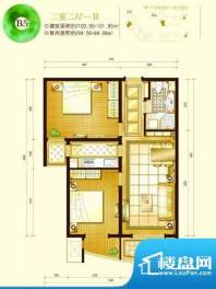 银河湾二期B5户型 2室2厅1卫1厨面积:100.56平米