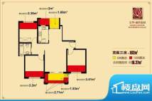 宝华盛世花园户型图 3室2厅2卫面积:102.00平米