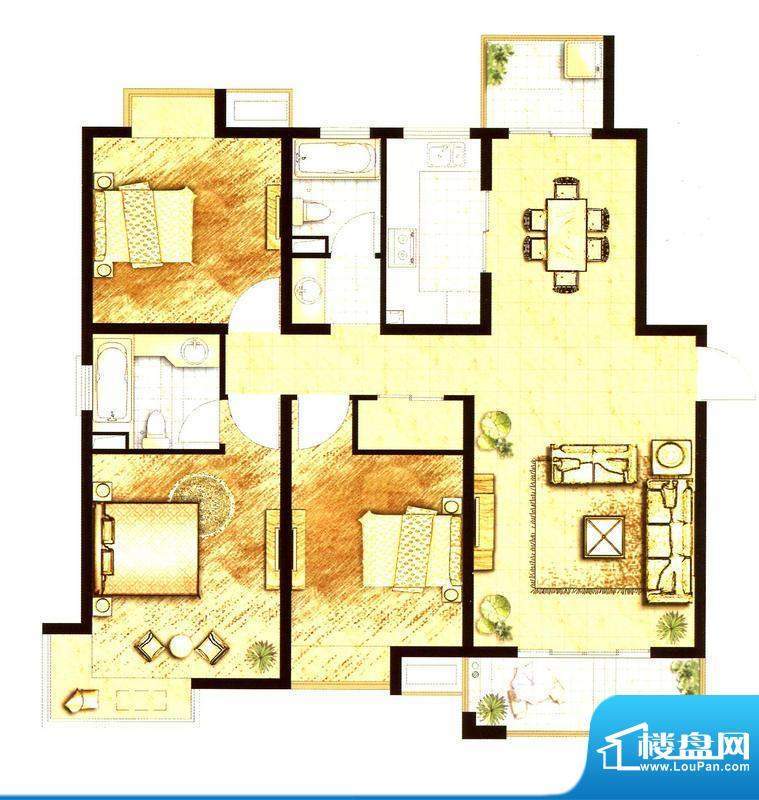 惠南一方新城A1户型图 3室2厅2面积:132.00平米