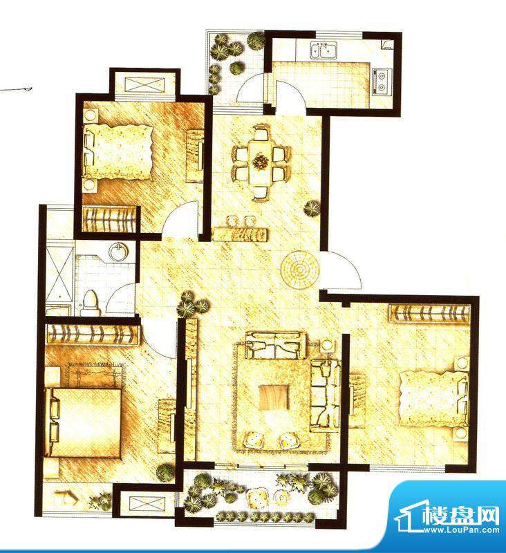 惠南一方新城A2户型图 3室2厅1面积:114.00平米