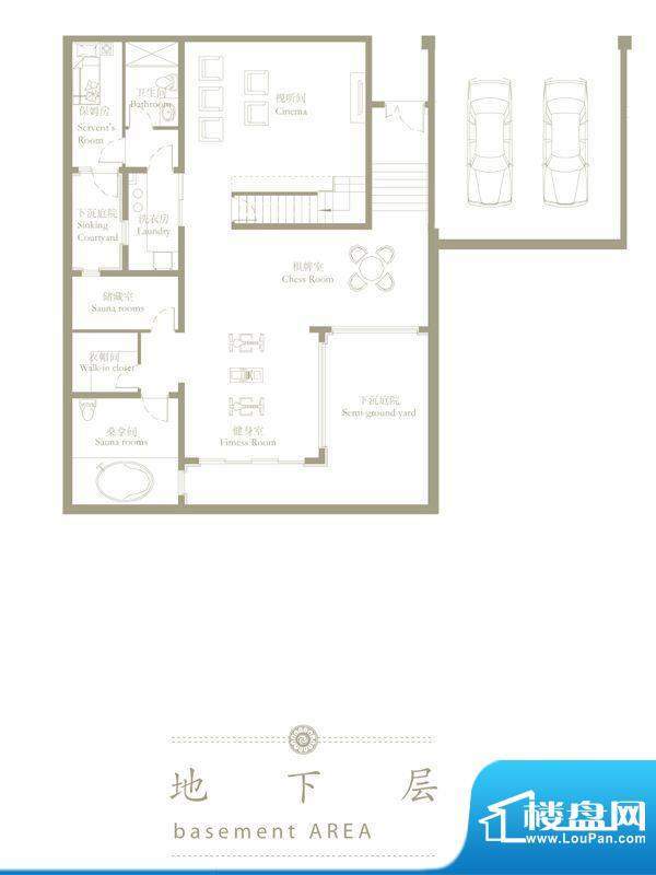 宝华栎庭独院A2型：地下室 3室面积:316.00平米