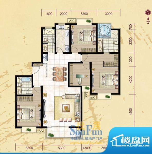 珠江拉维小镇C-2 322 185 3室2面积:185.00平米