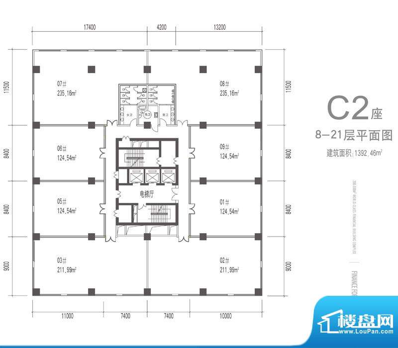 金贸中心C2座8-21层平面图 面积:1392.46平米