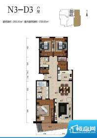 华远九都汇N3-D3户型 4室2厅3卫面积:203.03平米
