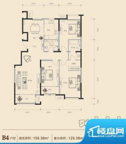 博悦府1号楼B4内户型 3室2厅2卫面积:159.39平米