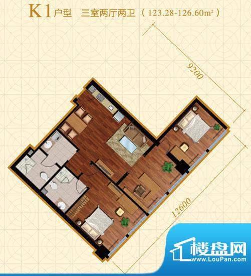 中冶置业·金澳国际K1户型 3室面积:123.28平米