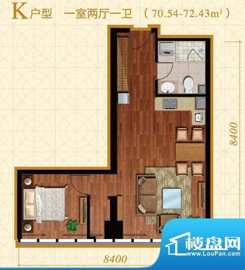 中冶置业·金澳国际K户型 1室2面积:70.54平米