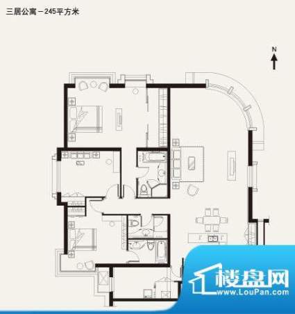 棕榈泉白金公寓3居户型 3室2厅面积:245.00平米