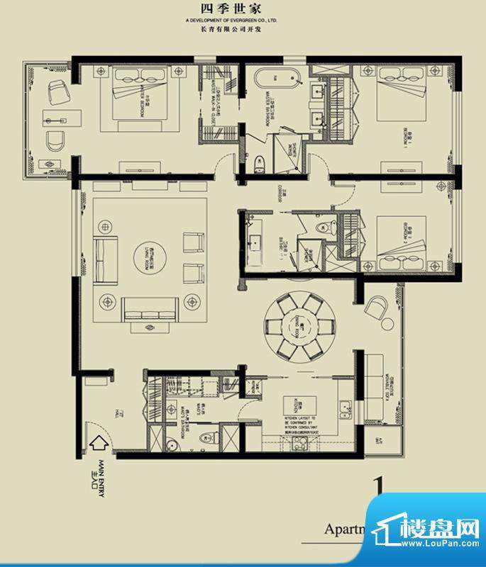 北京四季世家三居户型图 3室2厅面积:265.00平米