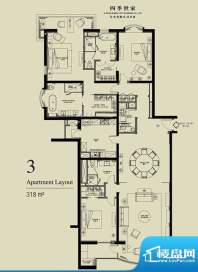 北京四季世家四居户型图 4室2厅面积:318.00平米